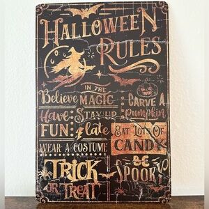 Halloween Rules Rustic Tin Wall Sign Decoration